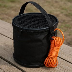 12 Folding Canvas Fishing Bucket Portable Collapsible Water Pail With Rope Live Bait Tank Mesh Lid Outdoor Camping