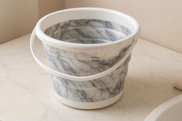 Luxury Marble Pattern Collapsible Bucket Silicone Folding Wash Basin Non Slip Heat Resistant Portable Pail Home Dressing