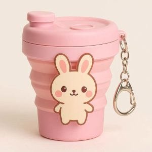 4 Cute Cartoon Animal Collapsible Cup Plastic Folding Travel Mug Portable Drinking Water Bottle Keychain For Kids Girls