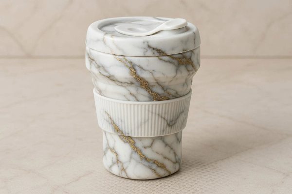 Luxury Marble Pattern Collapsible Cup Silicone Folding Travel Mug Non Slip Heat Resistant Portable Drinking Tumbler Vanity